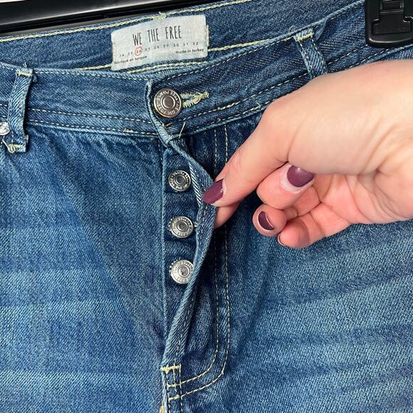Free People We The Free Maggie Mid Rise Straight in Sequoia Blue Size 26 Raw Hem - Picture 7 of 12